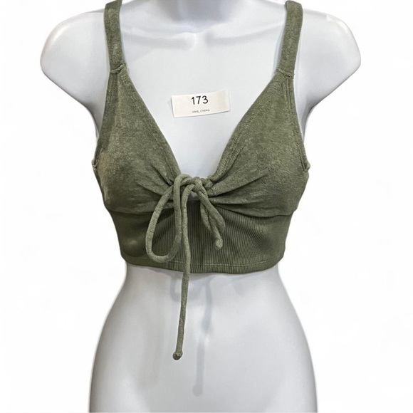 American Eagle Outfitters Tops - American Eagle Outfitters Green Terry Cloth Key Hole Crop Top